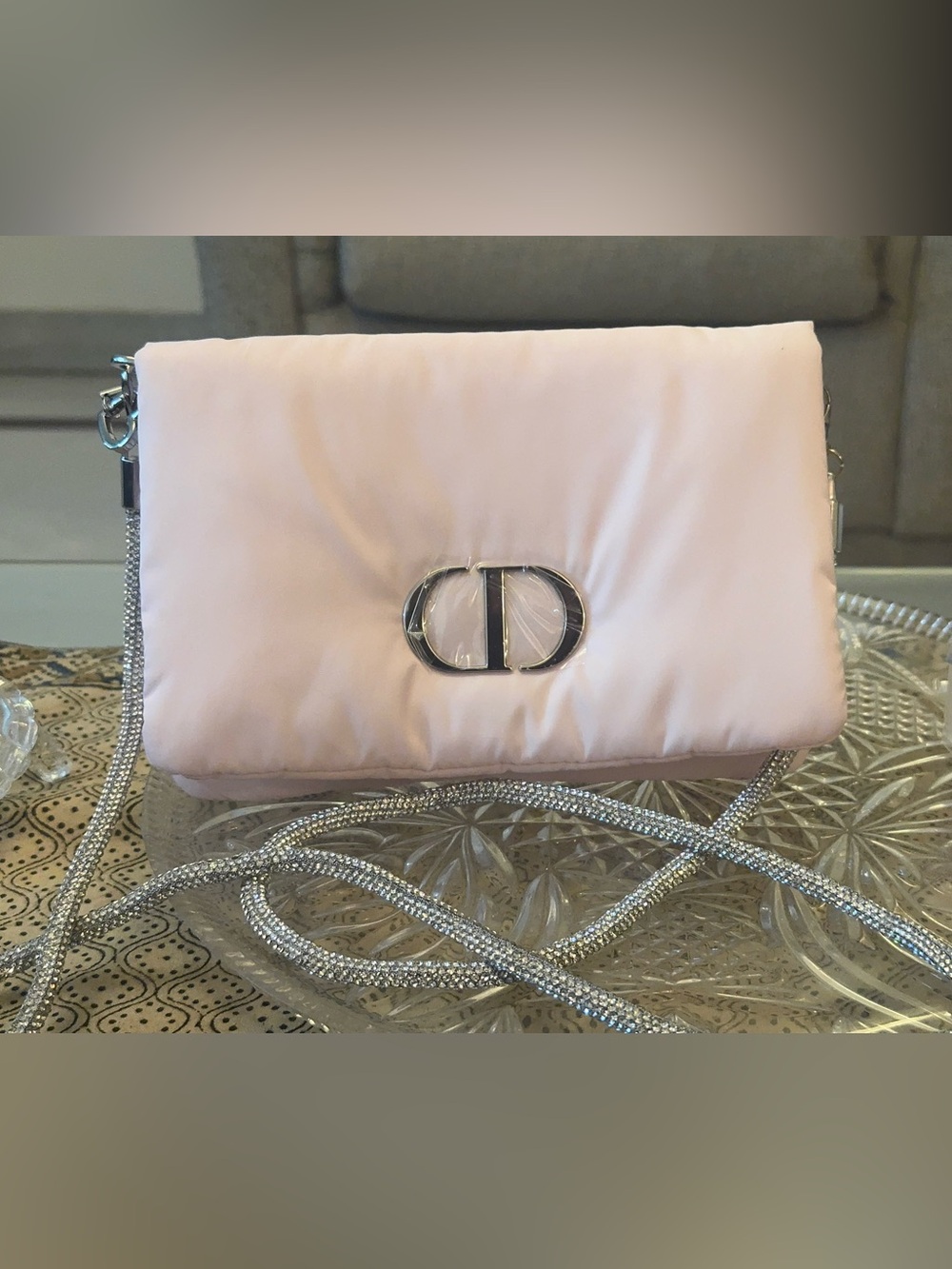 Dior Light Pink Satin Clutch with glitter  Silver Chain Detail - Picture 13 of 16